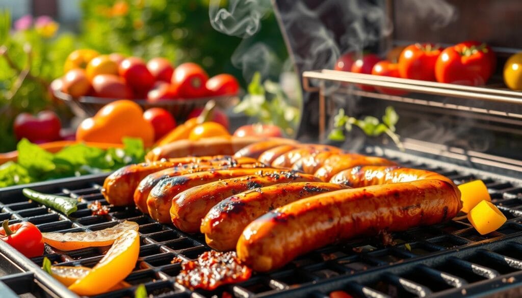 Grilling chicken sausage