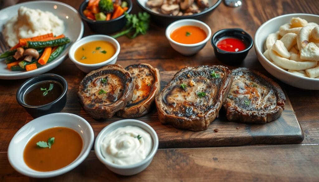 Mushroom Steaks with Sauces and Sides