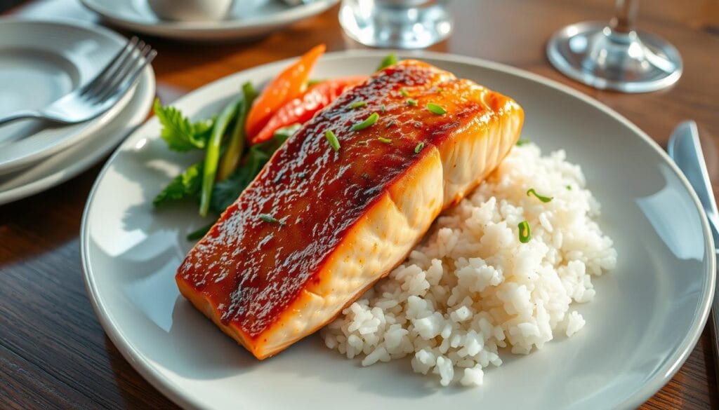 Perfectly Cooked Salmon and Rice