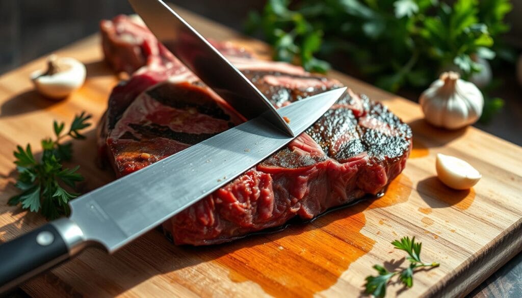 slicing hanger steak